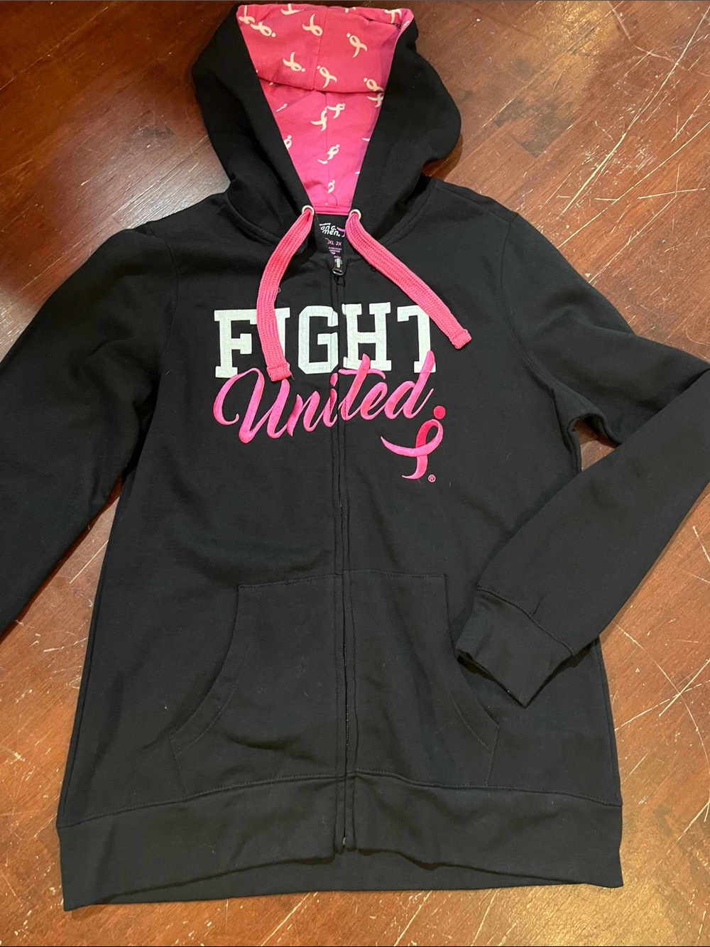 Susan G. Komen Black Zip Hoodie with Pink Ribbon Detail